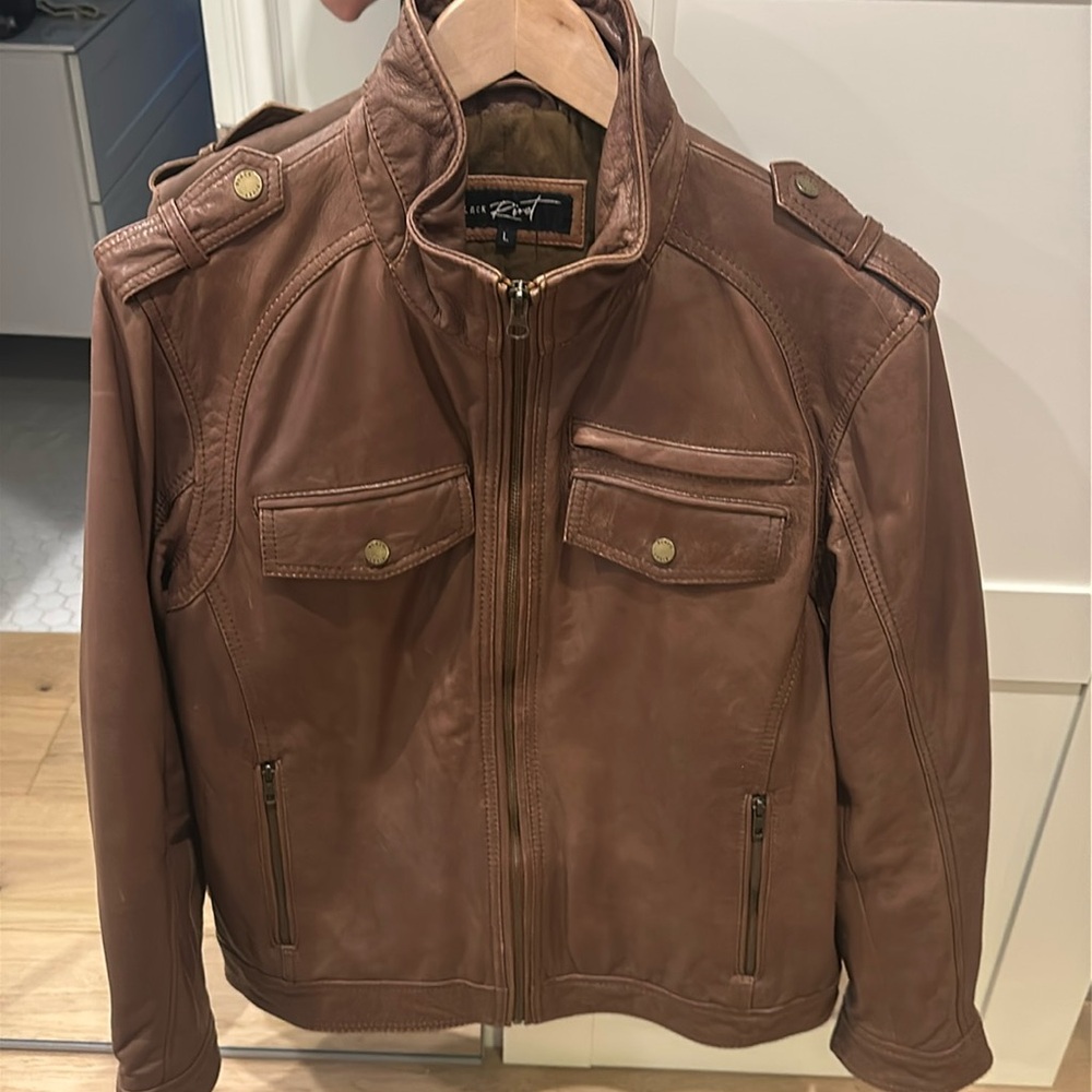 Black Rivet Brown Leather Bomber Jacket